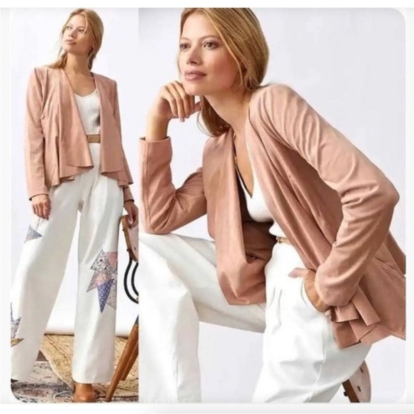 ANTHROPOLOGIE HUTCH Neutral Drape Faux Suede Jacket Size Medium - Picture 1 of 9